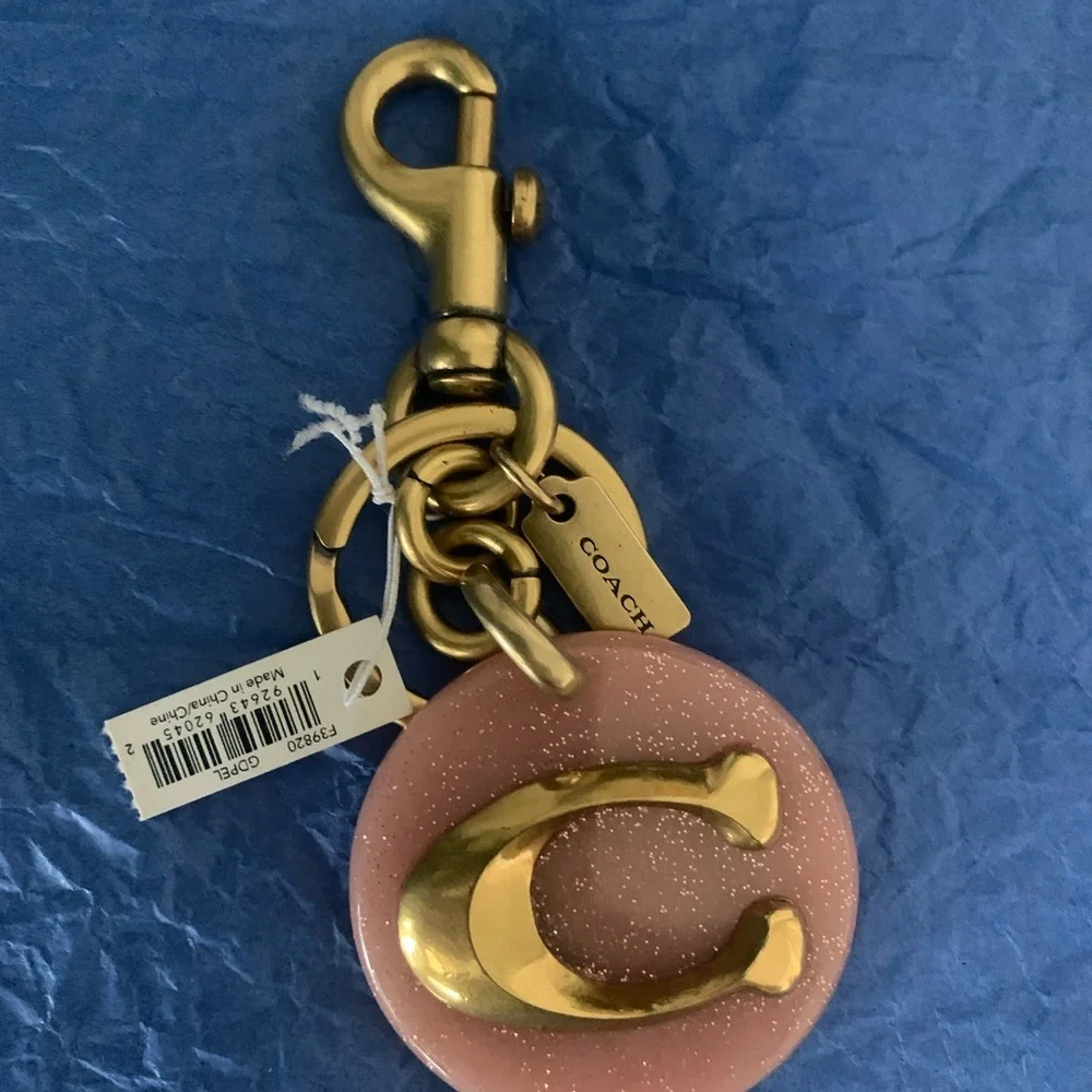 Coach Pink and Gold Monogram Bag Charm/Keychain
